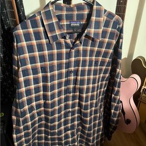 Patagonia Men's Plaid Button-Down Shirt - Blue and Brown